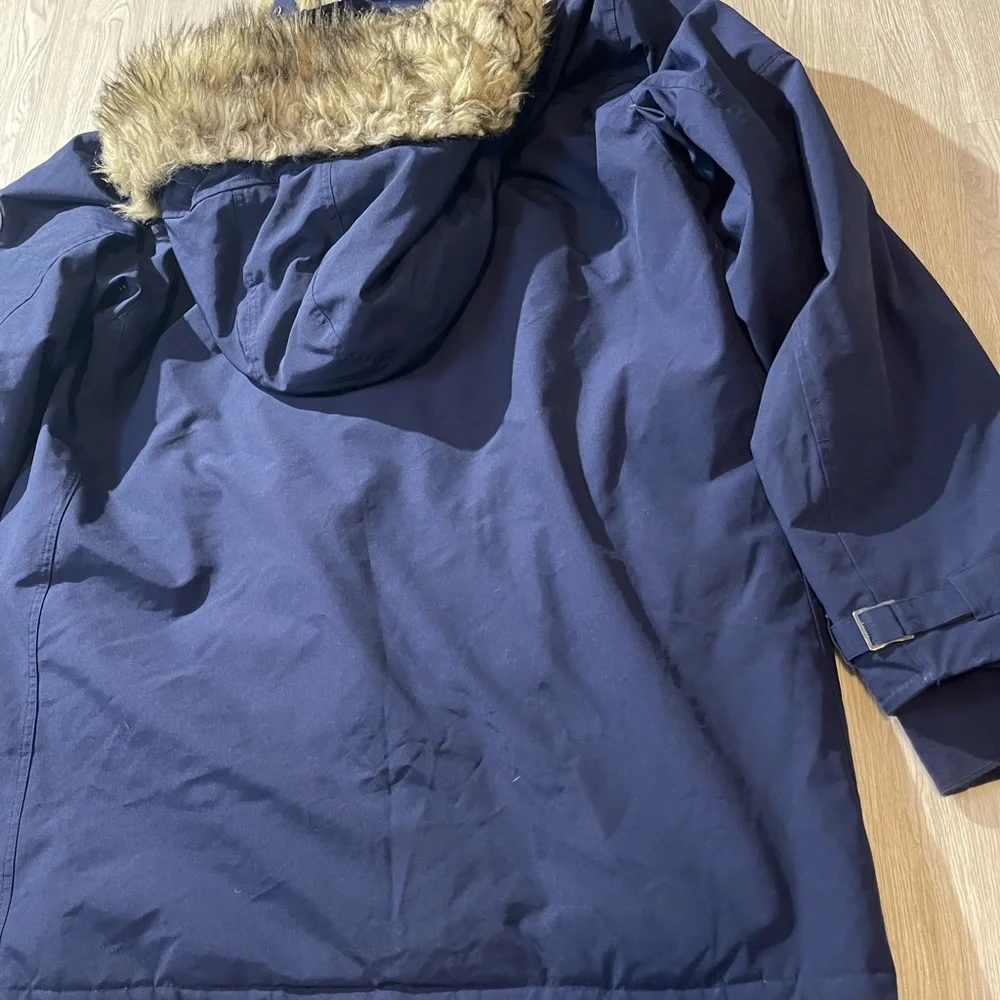 Polo by Ralph Lauren Navy Hooded Puffer Parka with Faux Fur Trim
